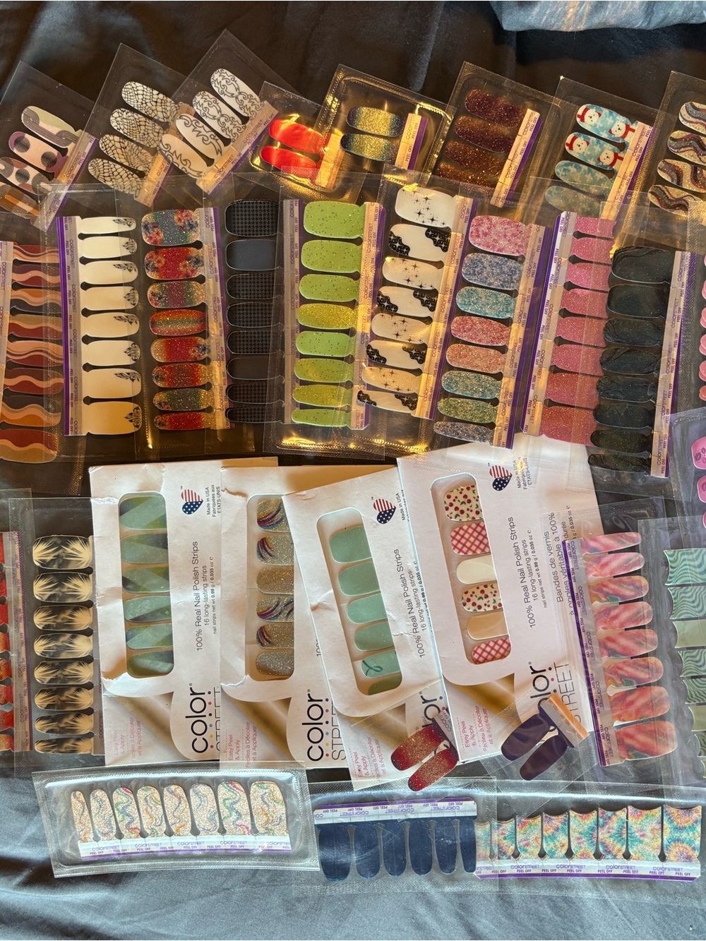 Color Street Nail Polish Strips - Multi-Patterned Pink, Green, Blue & Black Set